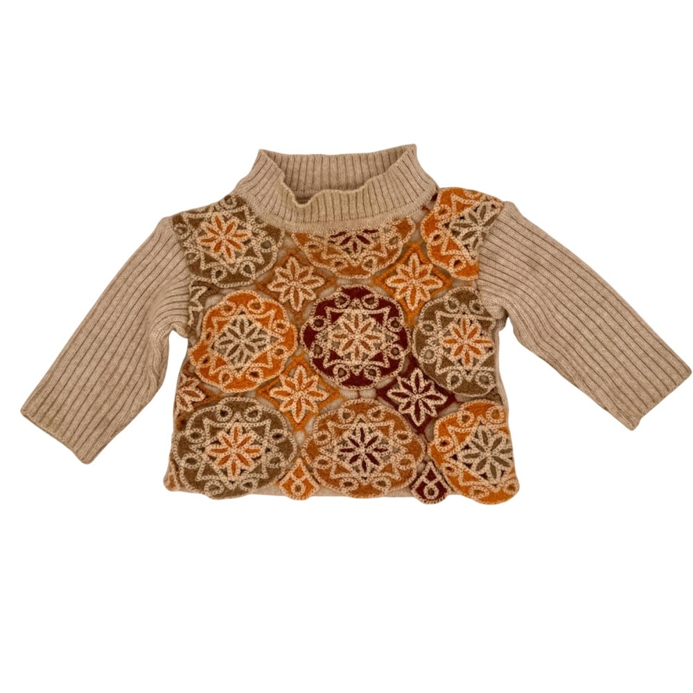 Vintage Charabia Sweater Baby 6M Wool Crochet Boho Granny Square Hippie Retro